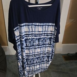 Lane Bryant Navy and White Tie-Dye Blouse
